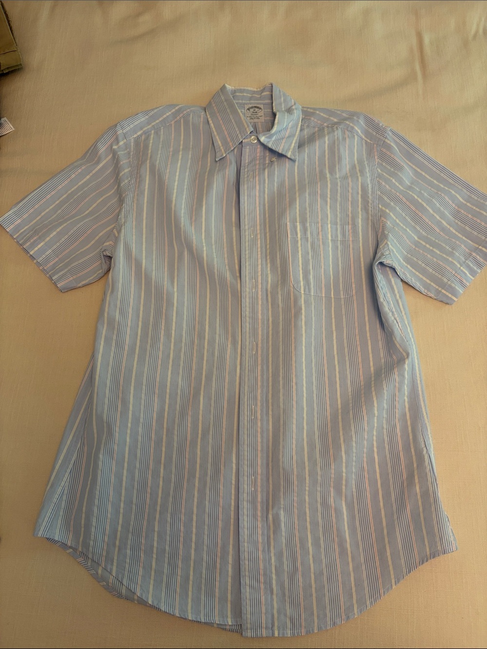 Brooks Brothers Light Blue and White Striped Short-Sleeve Button-Down Shirt